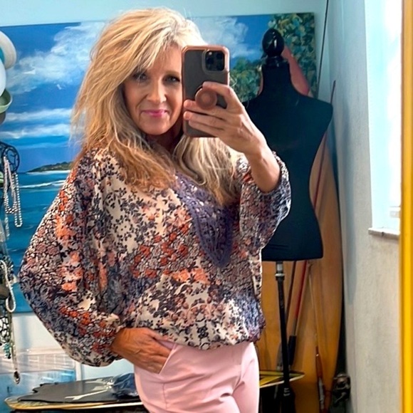 Coco Bianco,Boho, Floral,Crochet-Front Top Sz Small,Completely Lined,EUC,Size S - Picture 9 of 9